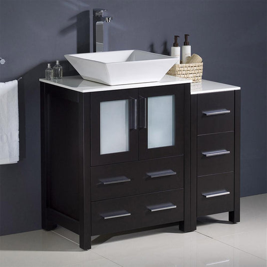Fresca Torino 36" Modern Bathroom Cabinets w/ Top & Vessel Sink - Luxe Bathroom Vanities