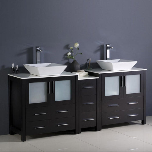 Fresca Torino 72" Modern Double Sink Bathroom Cabinets w/ Tops & Vessel Sinks - Luxe Bathroom Vanities