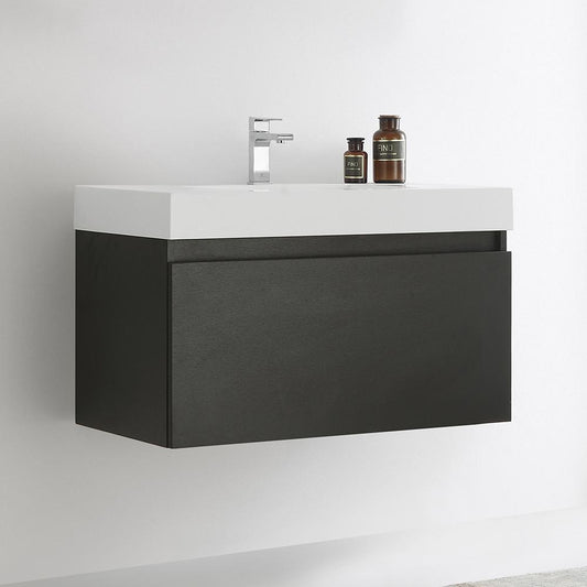 Fresca Mezzo 36" Wall Hung Modern Bathroom Cabinet w/ Integrated Sink - Luxe Bathroom Vanities