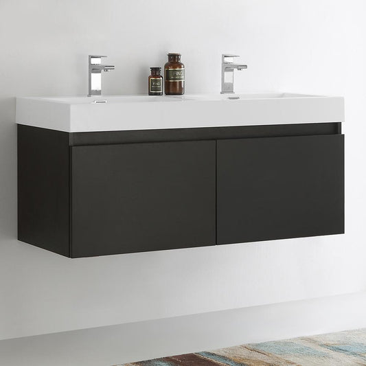 Fresca Mezzo 48" Wall Hung Double Sink Modern Bathroom Cabinet w/ Integrated Sink - Luxe Bathroom Vanities