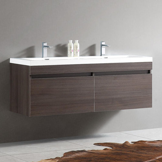 Fresca Largo 57" Modern Double Sink Bathroom Cabinet w/ Integrated Sinks - Luxe Bathroom Vanities
