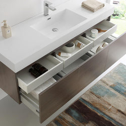 Fresca Mezzo 60" Wall Hung Single Sink Modern Bathroom Cabinet w/ Integrated Sink - Luxe Bathroom Vanities