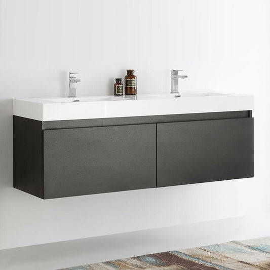 Fresca Mezzo 60" Wall Hung Double Sink Modern Bathroom Cabinet w/ Integrated Sink - Luxe Bathroom Vanities