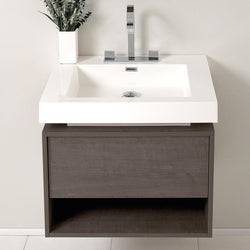 Fresca Potenza 28" Modern Gray Oak Bathroom Cabinet w/ Vessel Sink - Luxe Bathroom Vanities