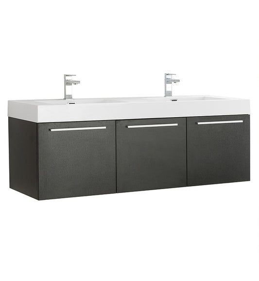 Fresca Vista 60" Wall Hung Double Sink Modern Bathroom Cabinet - Luxe Bathroom Vanities Luxury Bathroom Fixtures Bathroom Furniture