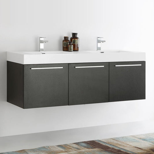 Fresca Vista 60" Wall Hung Double Sink Modern Bathroom Cabinet w/ Integrated Sink - Luxe Bathroom Vanities
