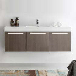 Fresca Vista 60" Wall Hung Single Sink Modern Bathroom Cabinet w/ Integrated Sink - Luxe Bathroom Vanities