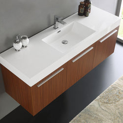 Fresca Vista 60" Wall Hung Single Sink Modern Bathroom Cabinet w/ Integrated Sink - Luxe Bathroom Vanities