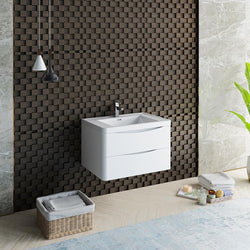 Fresca Tuscany 32" Wall Hung Modern Bathroom Cabinet w/ Integrated Sink - Luxe Bathroom Vanities