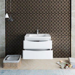 Fresca Tuscany 32" Wall Hung Modern Bathroom Cabinet w/ Integrated Sink - Luxe Bathroom Vanities