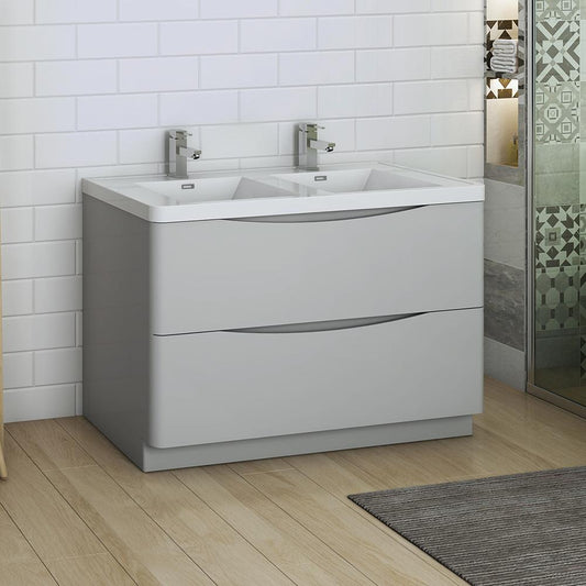 Fresca Tuscany 48" Free Standing Modern Bathroom Cabinet w/ Integrated Double Sink - Luxe Bathroom Vanities