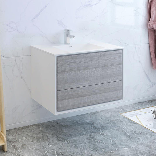 Fresca Catania 36" Wall Hung Modern Bathroom Cabinet w/ Integrated Sink - Luxe Bathroom Vanities