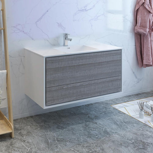 Fresca Catania 48" Wall Hung Modern Bathroom Cabinet w/ Integrated Sink - Luxe Bathroom Vanities