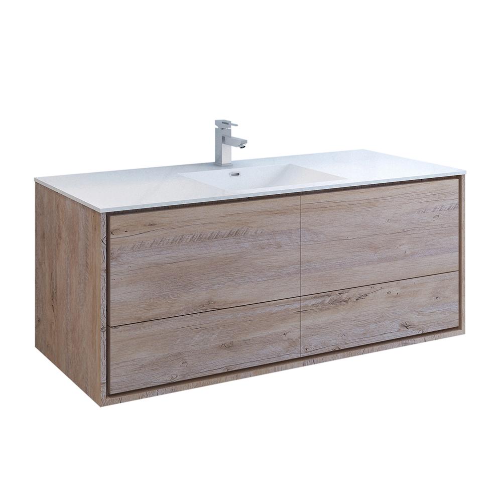 Fresca Catania 60" Wall Hung Modern Bathroom Cabinet w/ Integrated Single Sink - Luxe Bathroom Vanities