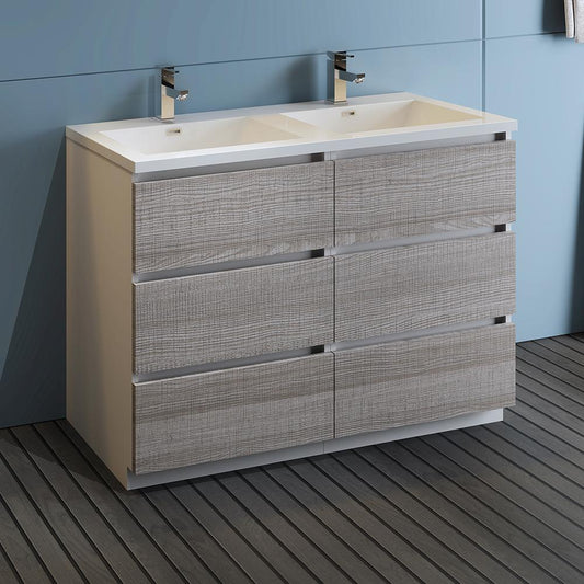 Fresca Lazzaro 48" Free Standing Modern Bathroom Cabinet w/ Integrated Double Sink - Luxe Bathroom Vanities
