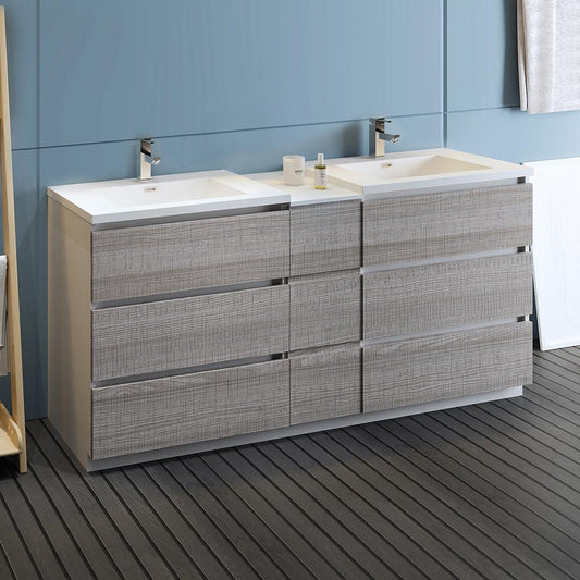 Fresca Lazzaro 72" Free Standing Double Sink Modern Bathroom Cabinet w/ Integrated Sinks - Luxe Bathroom Vanities