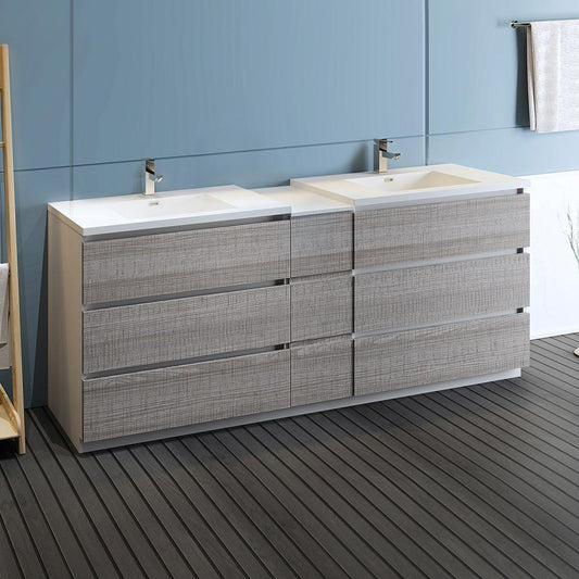 Fresca Lazzaro 84" Free Standing Double Sink Modern Bathroom Cabinet w/ Integrated Sinks - Luxe Bathroom Vanities