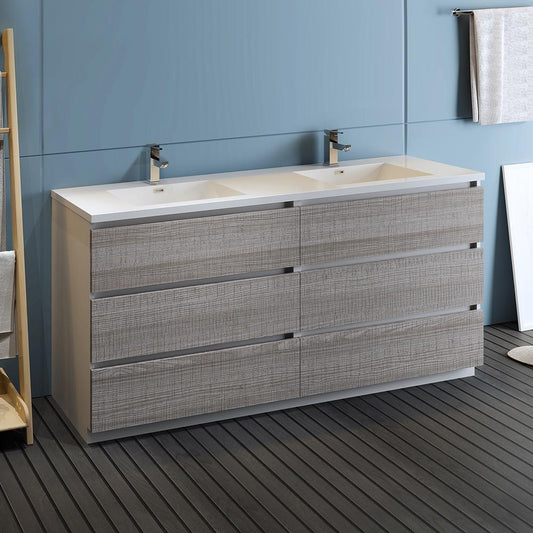 Fresca Lazzaro 72" Free Standing Modern Bathroom Cabinet w/ Integrated Double Sink - Luxe Bathroom Vanities
