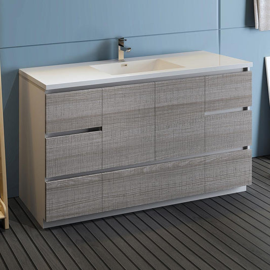 Fresca Lazzaro 60" Free Standing Modern Bathroom Cabinet w/ Integrated Single Sink - Luxe Bathroom Vanities