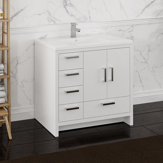 Fresca Imperia 36" Free Standing Modern Bathroom Cabinet w/ Integrated Sink - Left Version - Luxe Bathroom Vanities