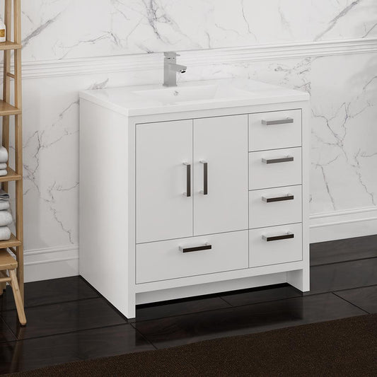 Fresca Imperia 36" Free Standing Modern Bathroom Cabinet w/ Integrated Sink - Right Version - Luxe Bathroom Vanities