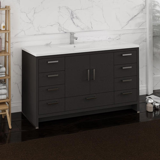 Fresca Imperia 60" Dark Free Standing Modern Bathroom Cabinet w/ Integrated Single Sink - Luxe Bathroom Vanities