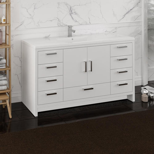 Fresca Imperia 60" Free Standing Modern Bathroom Cabinet w/ Integrated Single Sink - Luxe Bathroom Vanities
