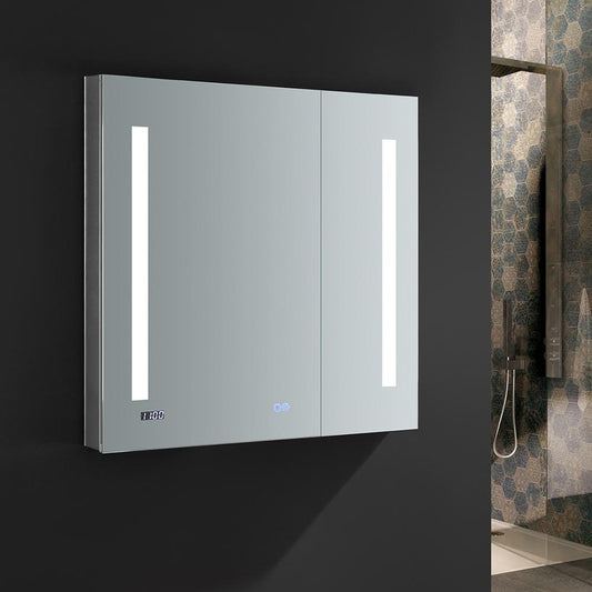 Fresca Tiempo 30" Wide x 30" Tall Bathroom Medicine Cabinet w/ LED Lighting & Defogger - Luxe Bathroom Vanities