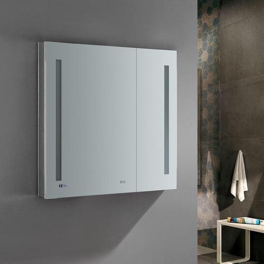 Fresca Tiempo 36" Wide x 36" Tall Bathroom Medicine Cabinet w/ LED Lighting & Defogger - Luxe Bathroom Vanities