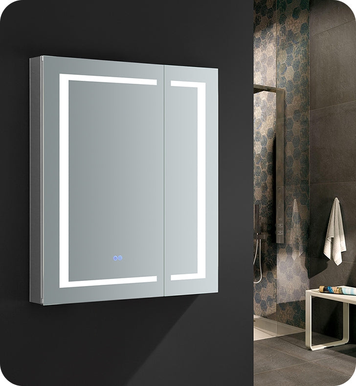 Fresca Spazio 30" Wide x 36" Tall Bathroom Medicine Cabinet w/ LED Lighting   Defogger Luxe Bathroom Vanities