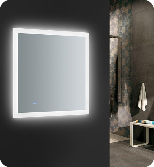 Fresca Angelo 30" Wide x 30" Tall Bathroom Mirror w/ Halo Style LED Lighting and Defogger - Luxe Bathroom Vanities Luxury Bathroom Fixtures Bathroom Furniture