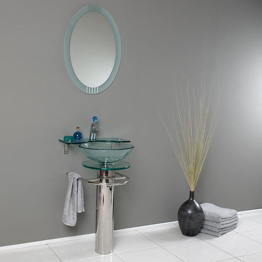Fresca Ovale 24" Modern Glass Bathroom Vanity w/ Frosted Edge Mirror - Luxe Bathroom Vanities