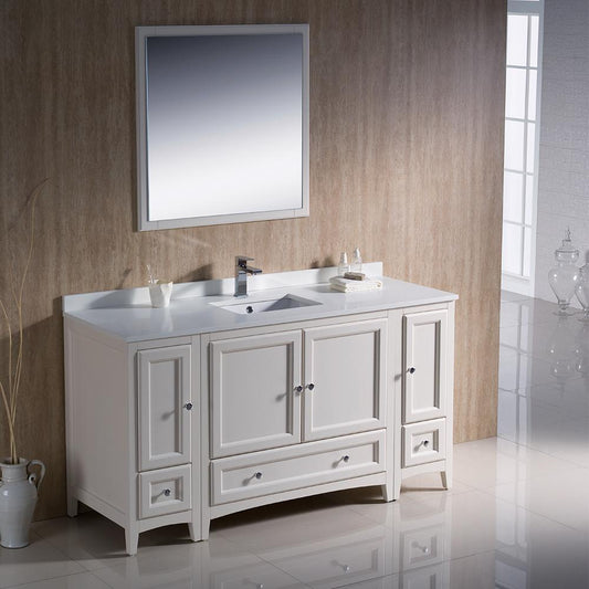 Fresca Oxford 60" Antique White Traditional Bathroom Vanity - Luxe Bathroom Vanities