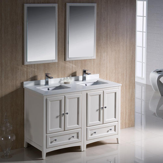 Fresca Oxford 48" Antique White Traditional Double Sink Bathroom Vanity - Luxe Bathroom Vanities