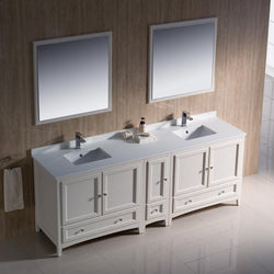 Fresca Oxford 84" Antique White Traditional Double Sink Bathroom Vanity - Luxe Bathroom Vanities