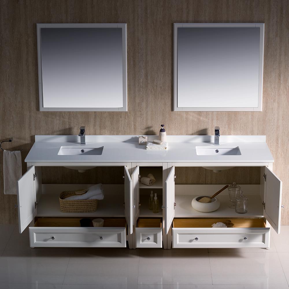 Fresca Oxford 84" Antique White Traditional Double Sink Bathroom Vanity - Luxe Bathroom Vanities
