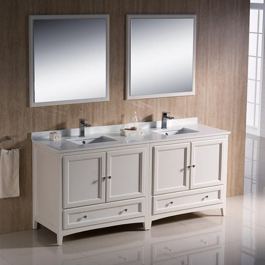 Fresca Oxford 72" Antique White Traditional Double Sink Bathroom Vanity - Luxe Bathroom Vanities