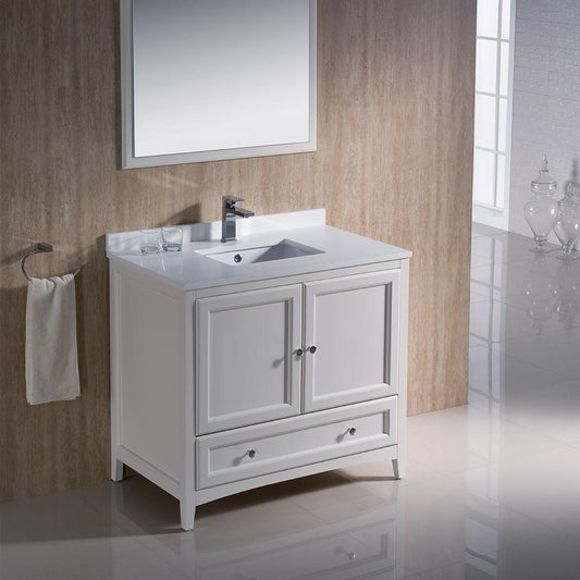 Fresca Oxford 36" Antique White Traditional Bathroom Vanity - Luxe Bathroom Vanities