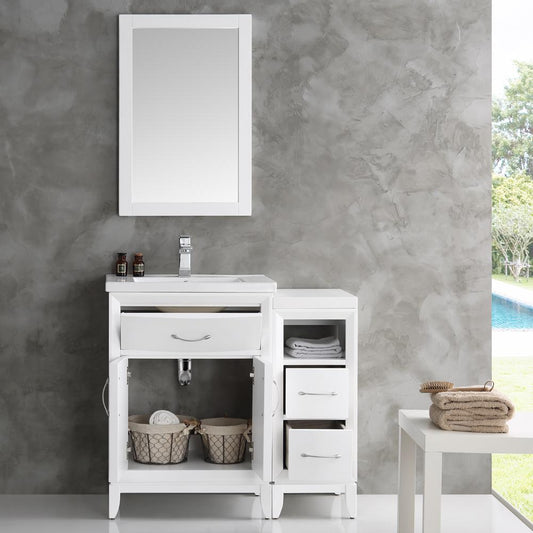 Fresca Cambridge 36" White Traditional Bathroom Vanity w/ Mirror - Luxe Bathroom Vanities