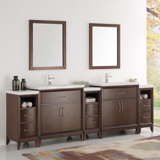 Fresca Cambridge 96" Antique Coffee Double Sink Traditional Bathroom Vanity w/ Mirrors - Luxe Bathroom Vanities