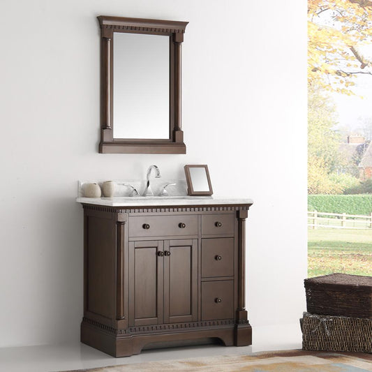 Fresca Kingston 37" Antique Coffee Traditional Bathroom Vanity w/ Mirror - Luxe Bathroom Vanities