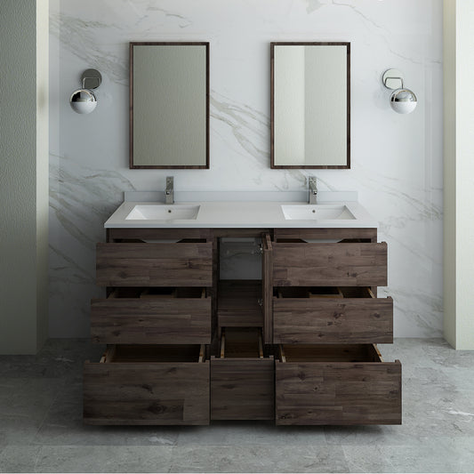 Fresca Formosa 60" Floor Standing Double Sink Modern Bathroom Vanity w/ Mirrors & 7 Drawers - Luxe Bathroom Vanities