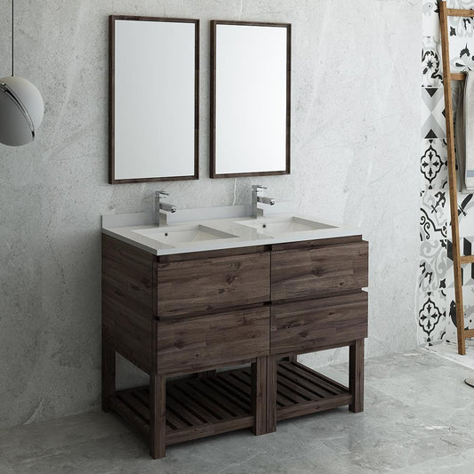 Fresca Formosa 48" Floor Standing Double Sink Modern Bathroom Vanity w/ Open Bottom & Mirrors - Luxe Bathroom Vanities