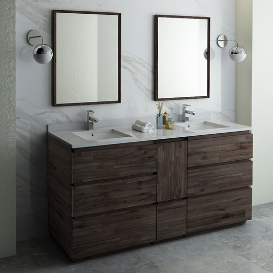 Fresca Formosa 72" Floor Standing Double Sink Modern Bathroom Vanity w/ Mirrors 7 Drawers - Luxe Bathroom Vanities