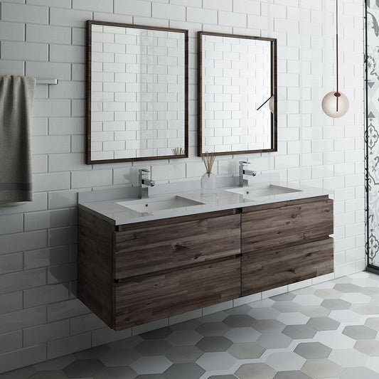 Fresca Formosa 60" Wall Hung Double Sink Modern Bathroom Vanity w/ Mirrors - Luxe Bathroom Vanities