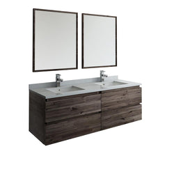 Fresca Formosa 60" Wall Hung Double Sink Modern Bathroom Vanity w/ Mirrors - Luxe Bathroom Vanities