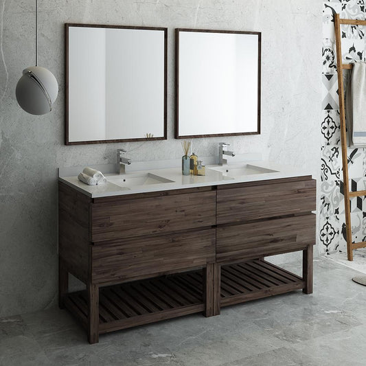 Fresca Formosa 72" Floor Standing Double Sink Modern Bathroom Vanity w/ Open Bottom & Mirrors - Luxe Bathroom Vanities