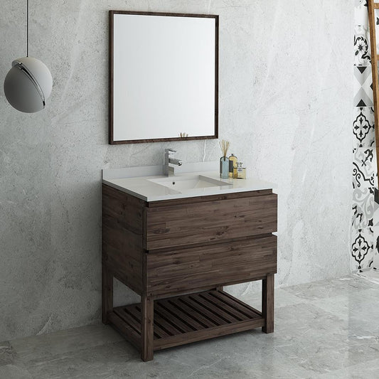 Fresca Formosa 36" Floor Standing Modern Bathroom Vanity w/ Open Bottom & Mirror - Luxe Bathroom Vanities