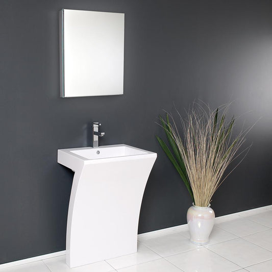 Fresca Quadro 23" White Pedestal Sink w/ Medicine Cabinet - Modern Bathroom Vanity - Luxe Bathroom Vanities