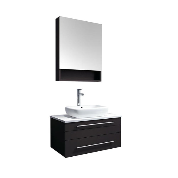 Fresca Lucera 30" Espresso Wall Hung Vessel Sink Modern Bathroom Vanity w/ Medicine Cabinet - Luxe Bathroom Vanities